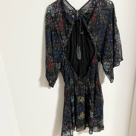 NWT Free People Anna Mini Chiffon Dress Colorful Metallic Open Back size XL - Picture 7 of 13